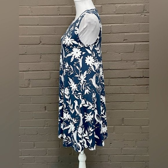 Loft Blue Floral Bird Swing Dress, size XS - Picture 3 of 7